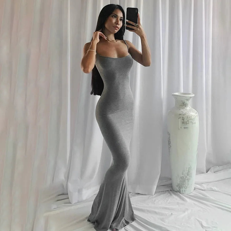 Sleeveless Spaghetti Strap Bodycon Trumpet Maxi Dress