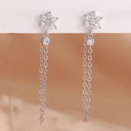 Luxury Stainless Steel Star Dangle Earrings with Sparkling Zircon