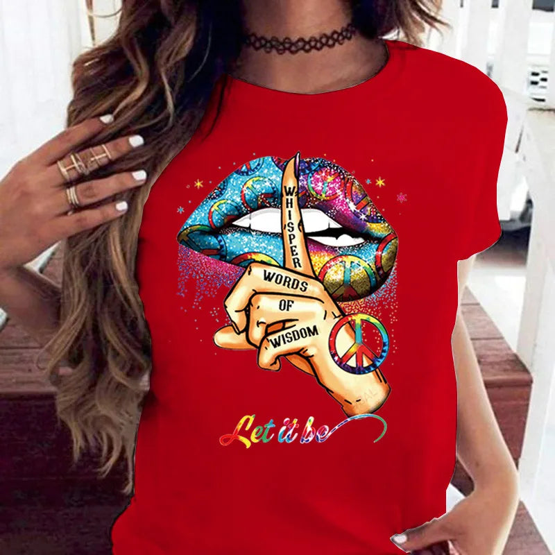 Creative Mouth Graphic Oversized Crew Neck Short Sleeve T-Shirt