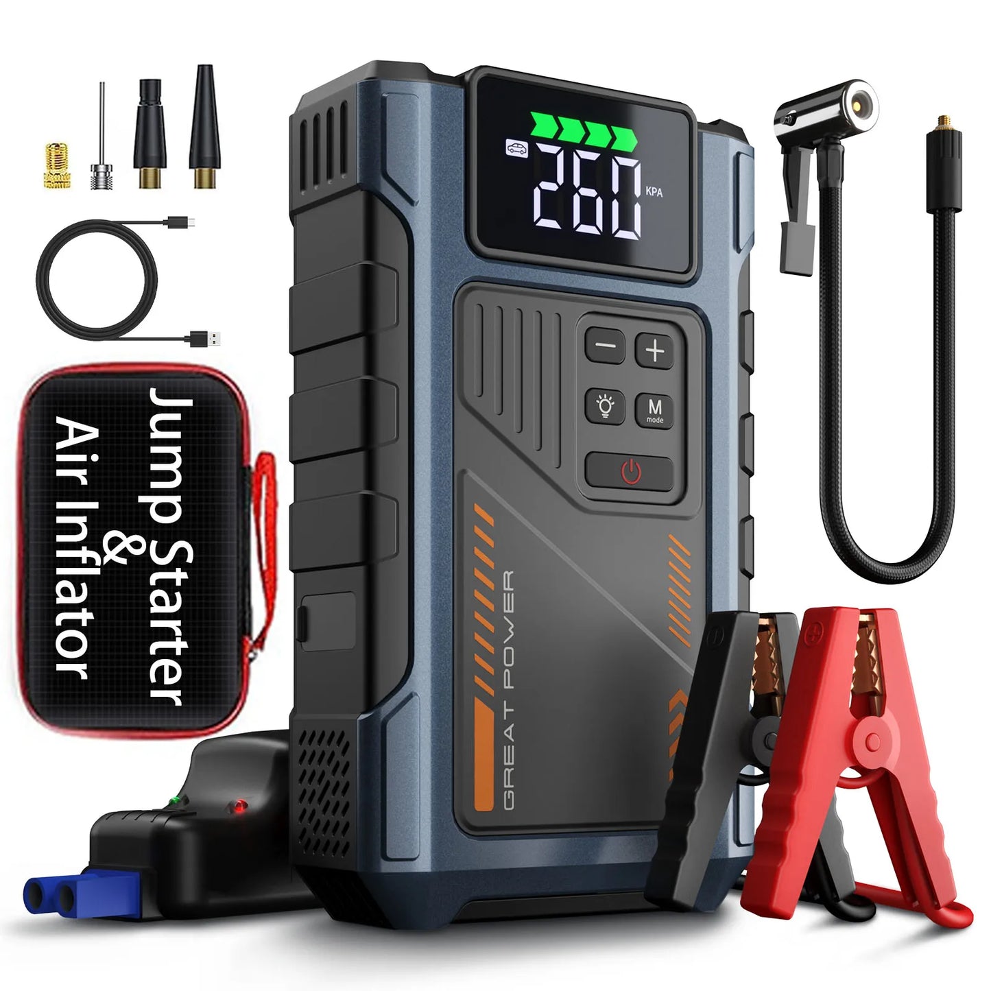 3000A Portable Car Jump Starter with 150 PSI Air Compressor for 7.5L Gas & 6.5L Diesel Engines