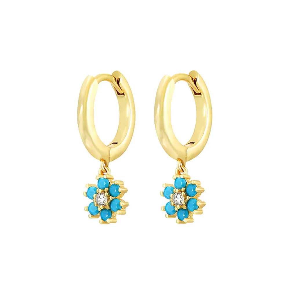 Stainless Steel Flower Dangle Earrings with Sparkling Zircon