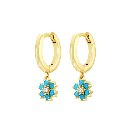Stainless Steel Flower Dangle Earrings with Sparkling Zircon