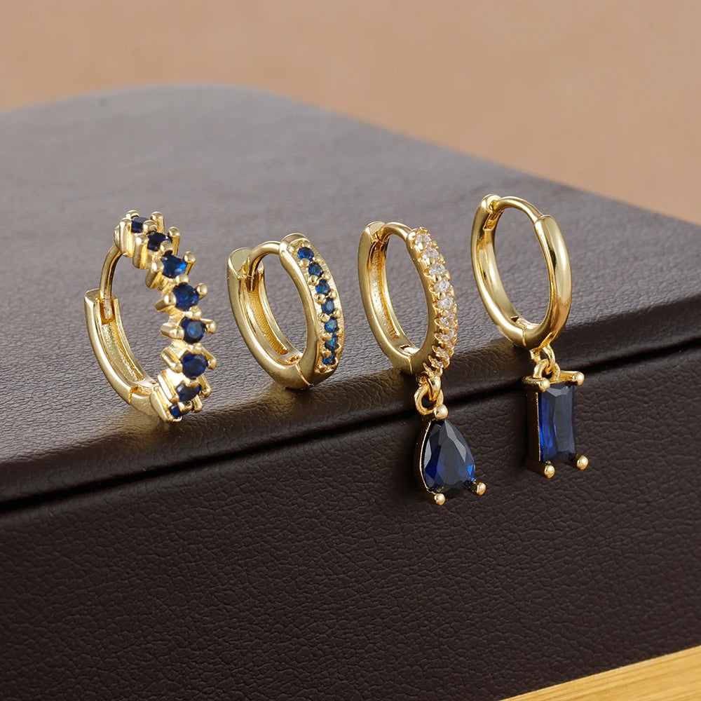 4-Piece Stainless Steel Zircon Huggie Hoop Earrings Set for Women