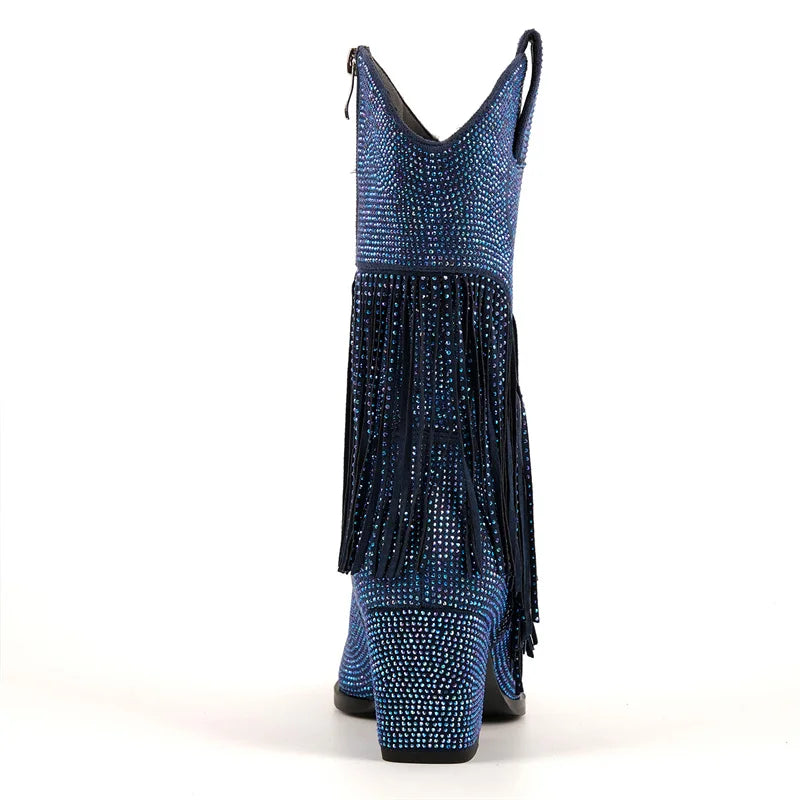 Premium Rhinestone Pointed Toe Mid-Calf Boots