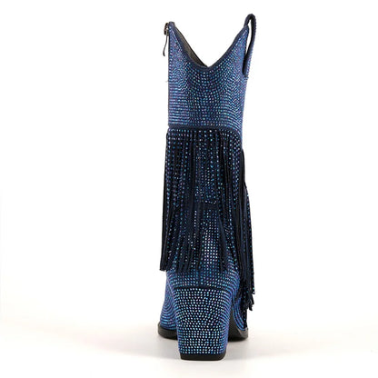 Premium Rhinestone Pointed Toe Mid-Calf Boots