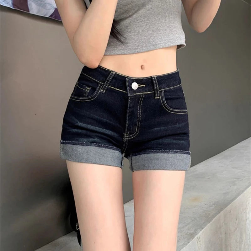 High Waist Roll-Up Hem Denim Shorts