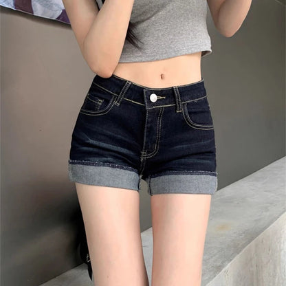 High Waist Roll-Up Hem Denim Shorts