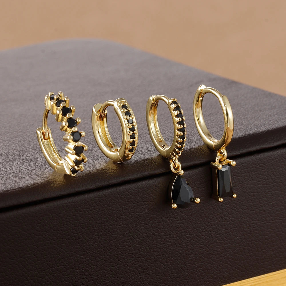 4-Piece Stainless Steel Zircon Huggie Hoop Earrings Set for Women