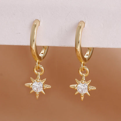 Luxury Stainless Steel Star Dangle Earrings with Sparkling Zircon