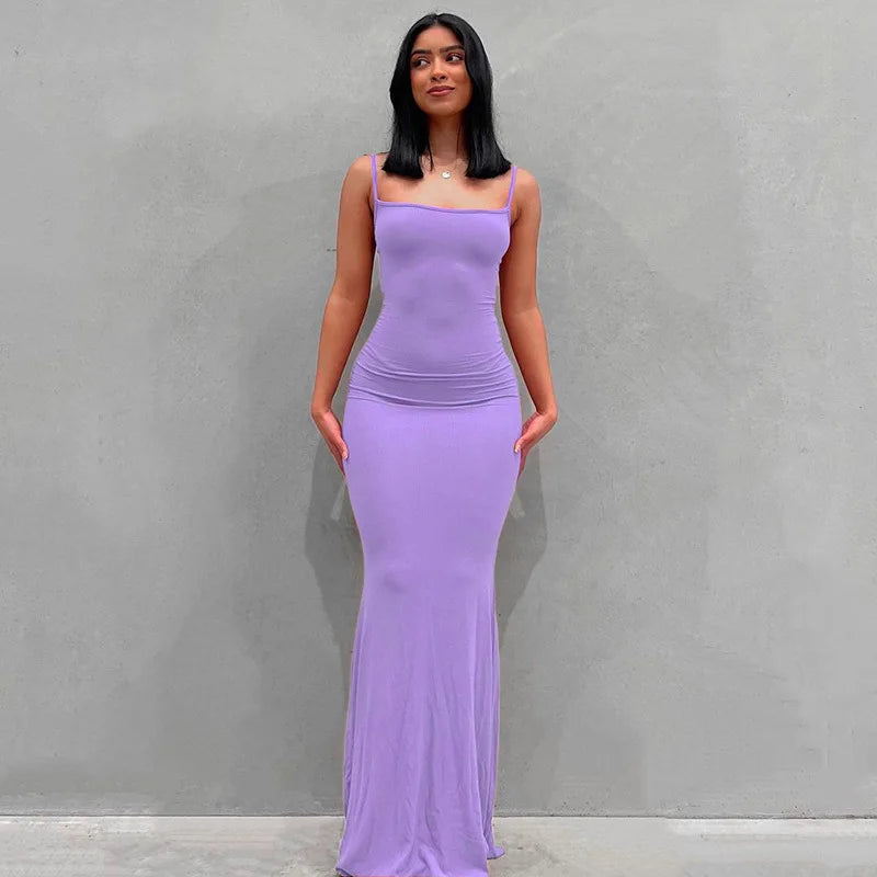 Sleeveless Spaghetti Strap Bodycon Trumpet Maxi Dress