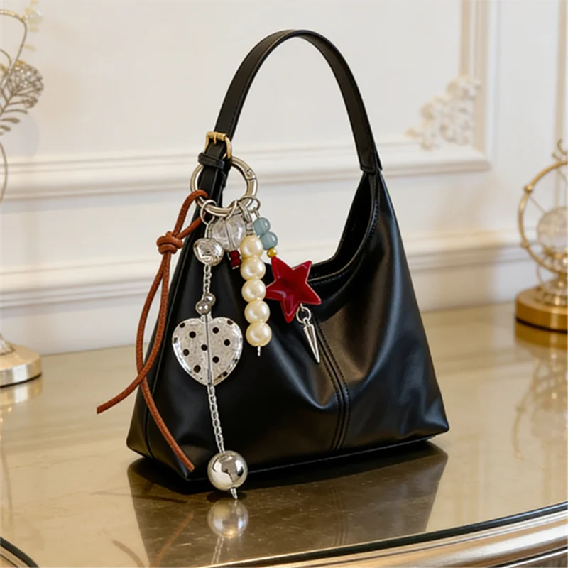 Elegant Shoulder Underarm Bags with Pendant Solid Color Synthetic Leather Handbags for Women Everyday Travel  Shopping, Parties