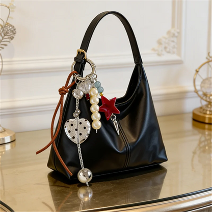Elegant Shoulder Underarm Bags with Pendant Solid Color Synthetic Leather Handbags for Women Everyday Travel  Shopping, Parties