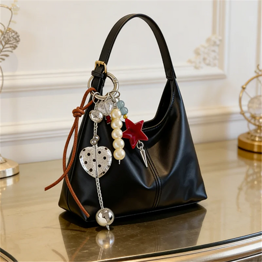 Elegant Shoulder Underarm Bags with Pendant Solid Color Synthetic Leather Handbags for Women Everyday Travel  Shopping, Parties