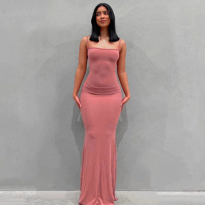 Sleeveless Spaghetti Strap Bodycon Trumpet Maxi Dress