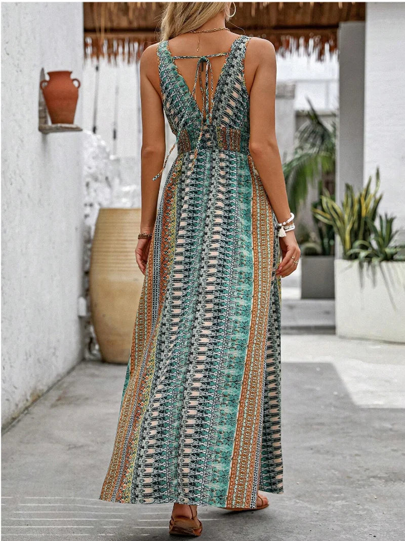 Printed Sleeveless Maxi Dress for Beach & Casual Wear