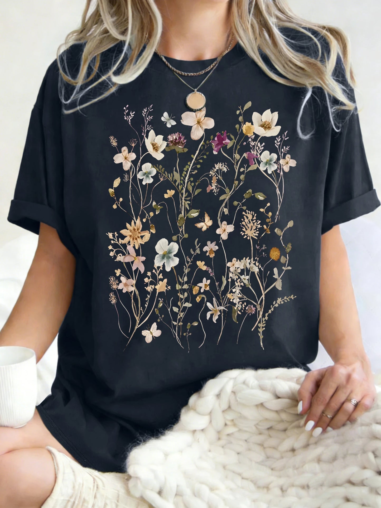 Floral Cluster Print Oversized Short Sleeve T-Shirt
