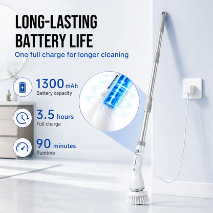 Cordless Electric Spin Scrubber with 8 Brush Heads