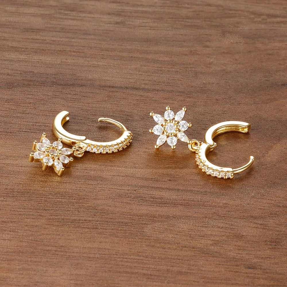 Luxury Stainless Steel Star Dangle Earrings with Sparkling Zircon
