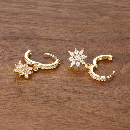 Luxury Stainless Steel Star Dangle Earrings with Sparkling Zircon
