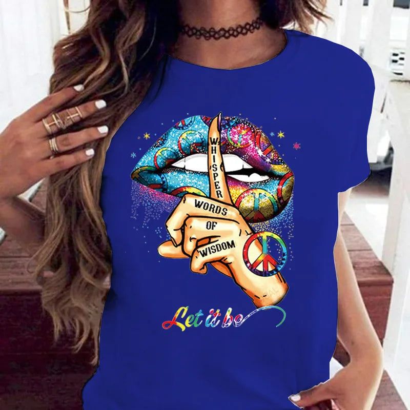 Creative Mouth Graphic Oversized Crew Neck Short Sleeve T-Shirt