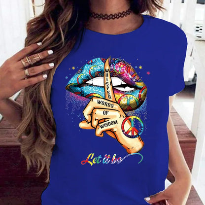 Creative Mouth Graphic Oversized Crew Neck Short Sleeve T-Shirt