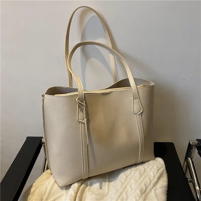 Large Capacity Women's Bag, New Soft Leather Tote Bag, Casual and Versatile Single Shoulder Bags for Woman Korean Style Handbags