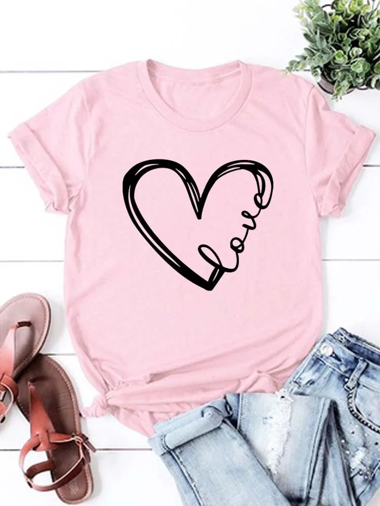 Love Heart Graphic Print Short Sleeve T-Shirt