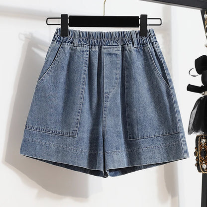 High Waist Plus Size Loose Fit Wide Leg Stretch Denim Shorts