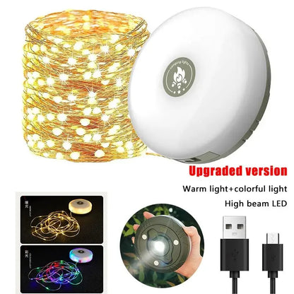 4-in-1 Rechargeable Camping Light with String Lights