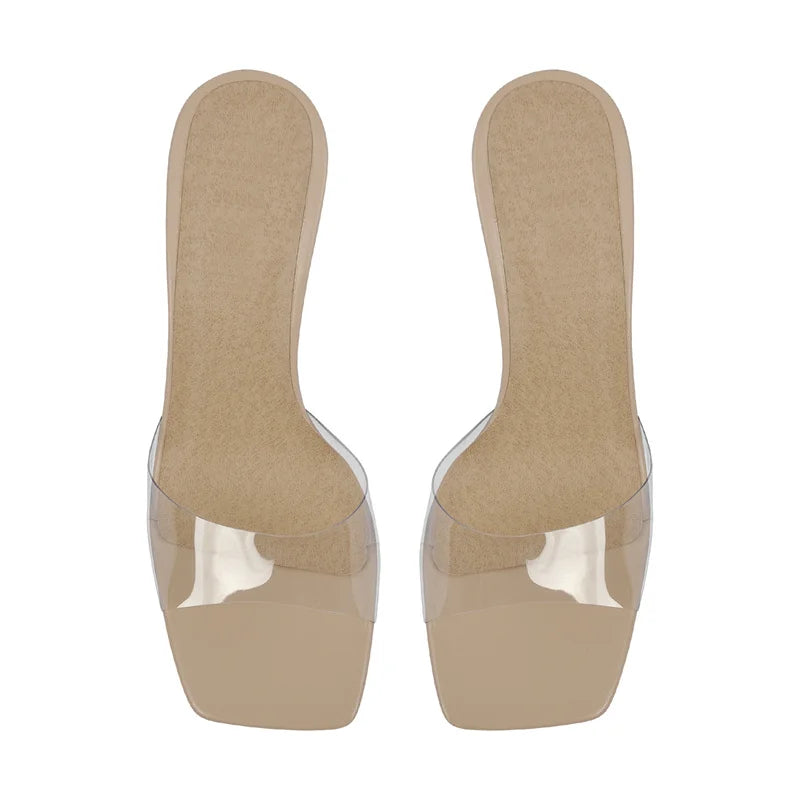 Women's Clear PVC Square Toe Mule Sandals with Metal Heel