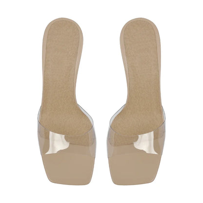 Women's Clear PVC Square Toe Mule Sandals with Metal Heel