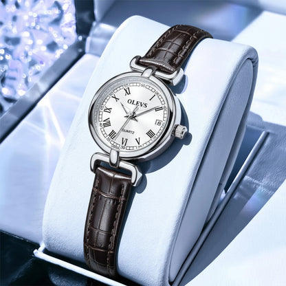 Luxury Vintage Gold Quartz Wrist Watch with Roman Numeral Dial & Leather Strap