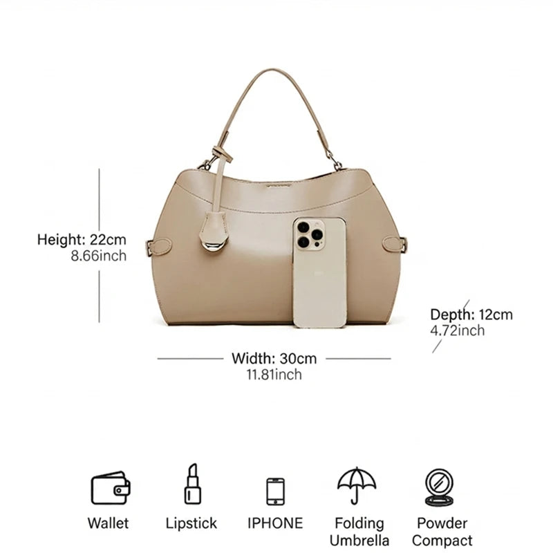 BURMINSA Large Genuine Leather Work Shoulder Bag Women Vintage Brown Cowhide Tote Bag Daily Office Commuter Crossbody Handbags