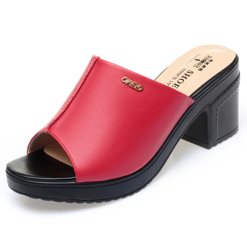 Women's Platform Peep Toe Mule Sandals with Chunky Heel