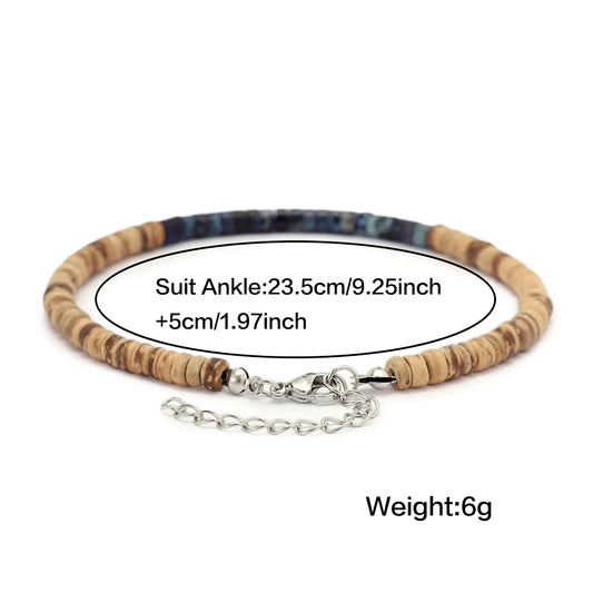 Bohemian Coconut Shell & Natural Stone Beaded Anklet for Women