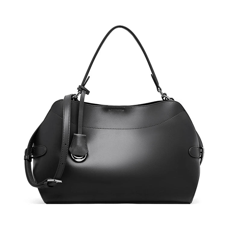 BURMINSA Large Genuine Leather Work Shoulder Bag Women Vintage Brown Cowhide Tote Bag Daily Office Commuter Crossbody Handbags