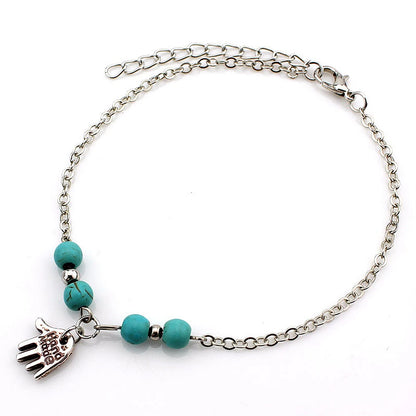 Bohemian Turquoise Starfish Beaded Anklet with Adjustable Chain