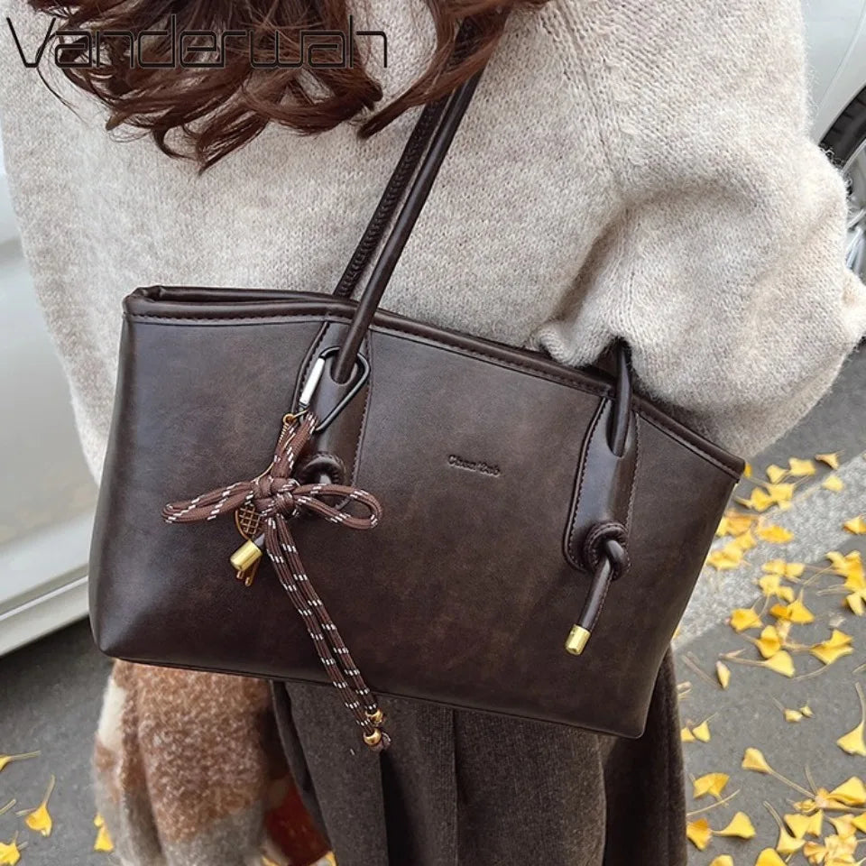 Winter PU Leather Shoulder Bags for Women Y2K Hot Female Crossbody Bag Lady Luxury Handbags and Purses Retro Tote Top-handle Bag