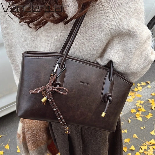 Winter PU Leather Shoulder Bags for Women Y2K Hot Female Crossbody Bag Lady Luxury Handbags and Purses Retro Tote Top-handle Bag