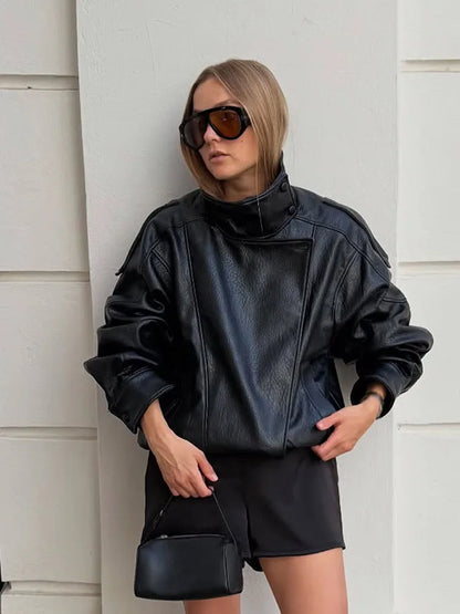 Turtleneck Button Pocket Loose Jacket