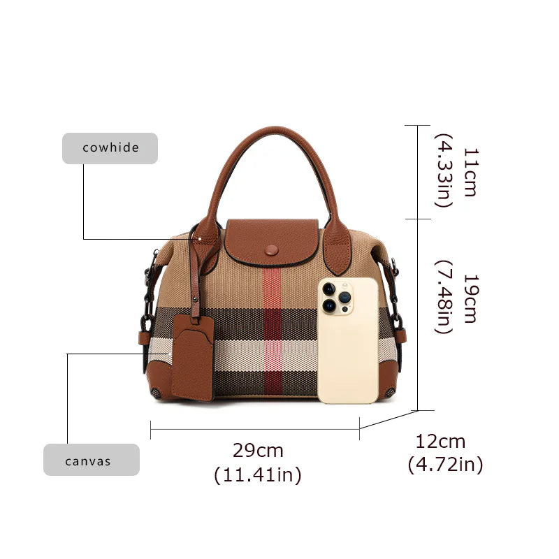Aidrani Exquisite Retro Plaid Canvas Leather Stitching Women's Handbag for Daily Commute Novelty 2026 Handbags