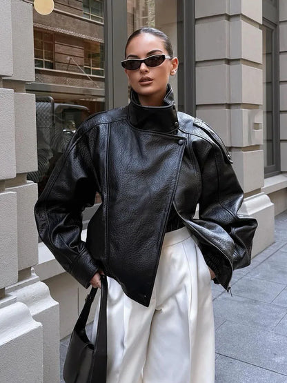 Turtleneck Button Pocket Loose Jacket