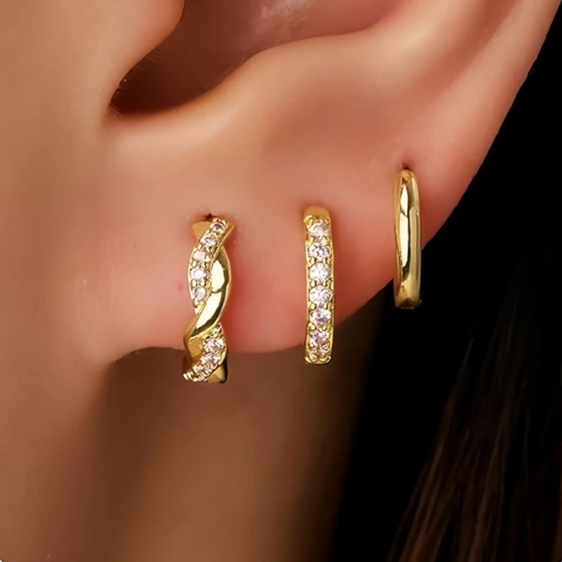 3-Piece Stainless Steel Zircon Huggie Hoop Earrings Set for Women