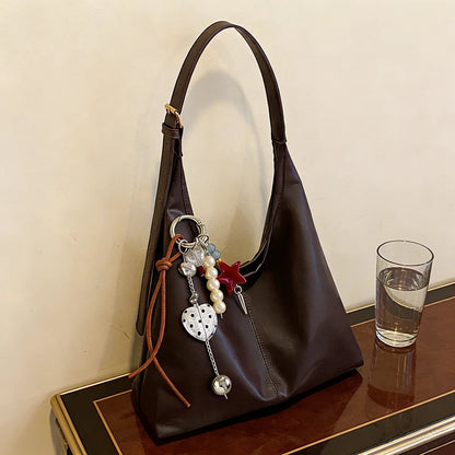 Elegant Shoulder Underarm Bags with Pendant Solid Color Synthetic Leather Handbags for Women Everyday Travel  Shopping, Parties