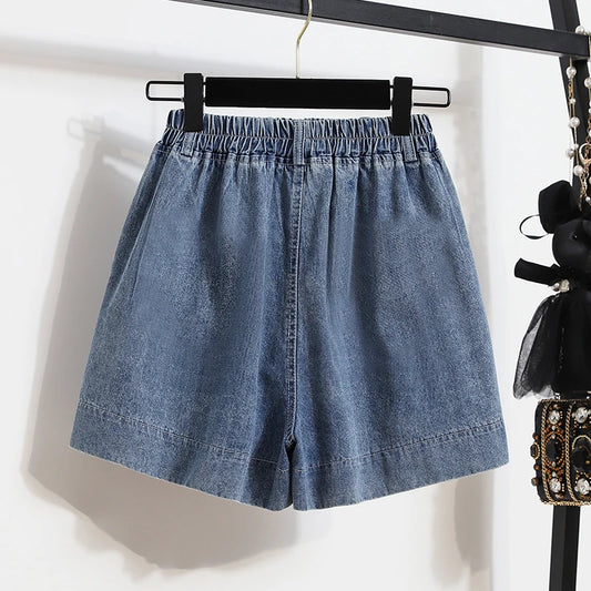 High Waist Plus Size Loose Fit Wide Leg Stretch Denim Shorts