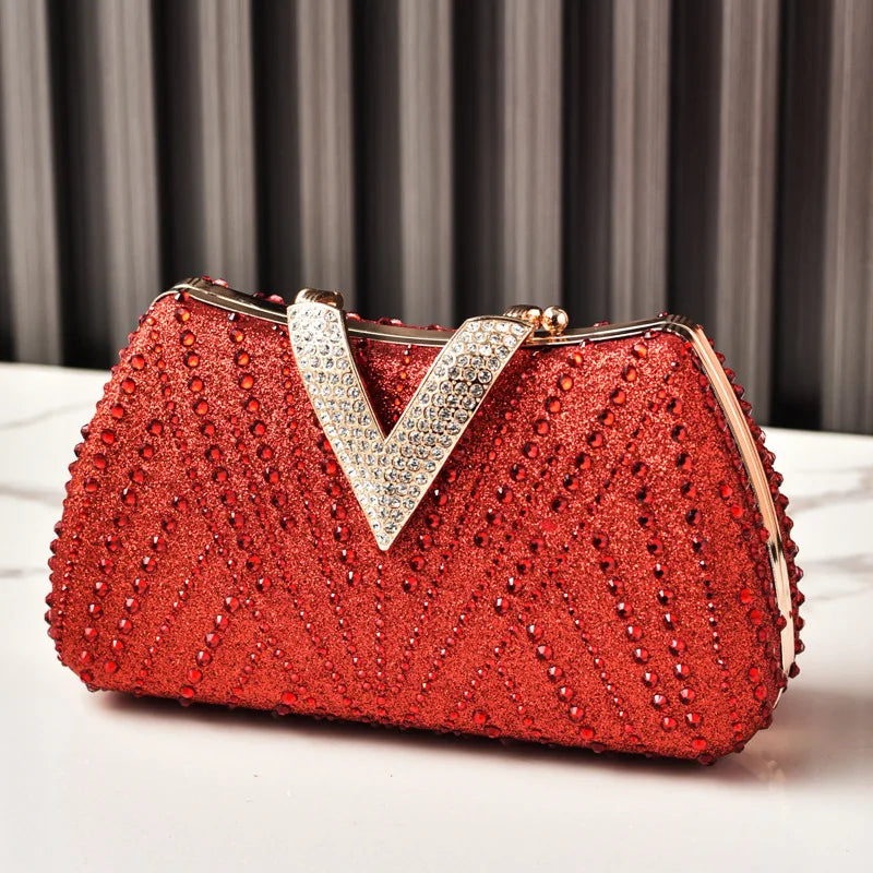 Silver Party Bag Diamond Wedding Inspired Designer Handbags for Women V Hasp Luxury Quality  Rhinestone Shoulder Crossbody Bags