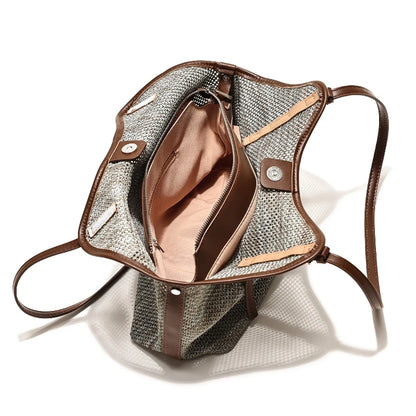 2026 Summer New Styl Mesh-Woven Large Capacity Shoulder Bag Fashionable Single Shoulder Beach Commuter Tote Bag Street Style