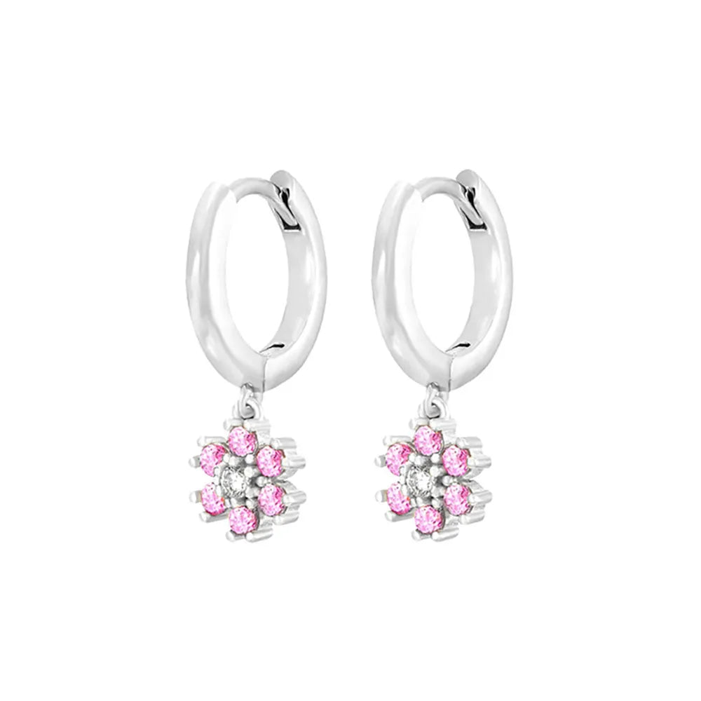 Stainless Steel Flower Dangle Earrings with Sparkling Zircon