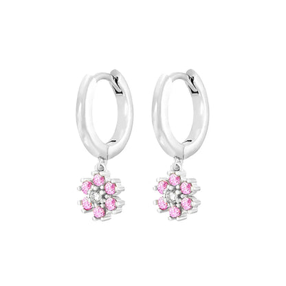 Stainless Steel Flower Dangle Earrings with Sparkling Zircon