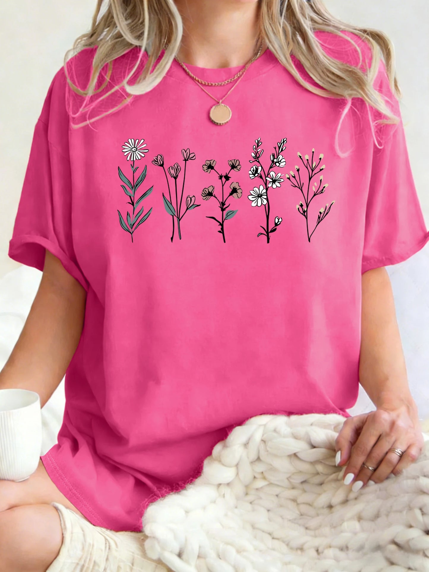 Floral Print Loose Fit Short Sleeve T-Shirt